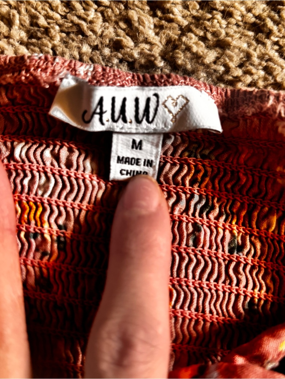 AUW Girls' Casual Smocked Dress in Rust Red and Coral